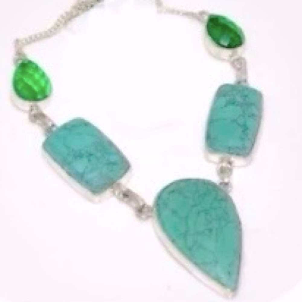 Turquoise & Emerald Color Lab Gemstones Ethnic Handcrafted Artisan Boho Necklace